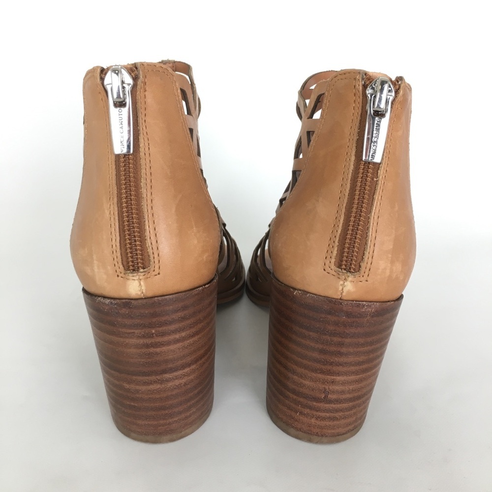 Vince Camuto Kevston Strappy Block-heel Sandals, Intricate Cutouts Brown Leather - Picture 6 of 11